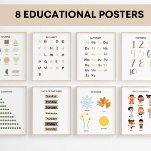 Educational posters, Montessori Classroom Decor, Set of 8 Educational Posters, Homeschool Prints,Boho Toddler Room Decor, Digital print