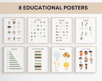 Educational Posters DIGITAL DOWNLOAD, Toddler Learning Posters, ABC Poster Playroom Printable Decor number Poster Montessori Classroom
