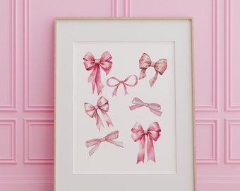 Pink Bow Print, Pink Bow Coquette room decor Preppy wall art teen room decor, preppy poster, college apartment decor, girl nursery wall art