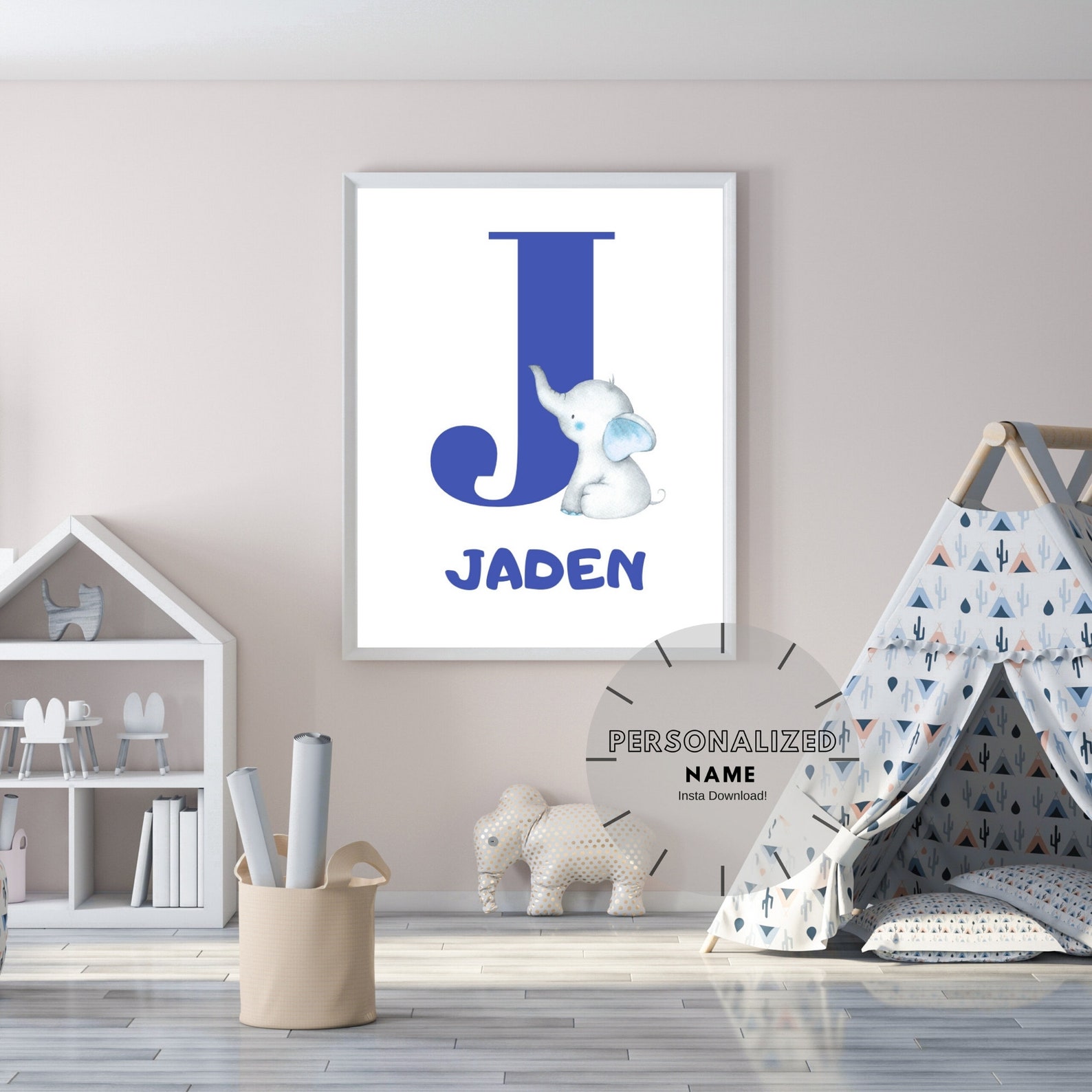 Personalized Baby Name for Nursery Room Watercolor Blue Etsy