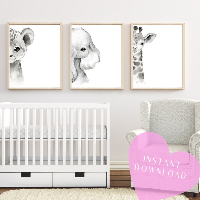 Safari Nursery Decor Set of 3 Animal Nursery Prints Black and Etsy
