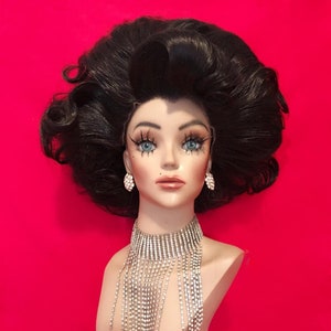 JOAN COLLINS WIG Lace Front Drag Queen Wig Dark Brown 1980s Dynasty Big Hair Jet Black Blonde Auburn White Pinup Retro Vintage Costume Part9