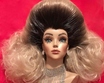 OMBRE BEEHIVE WIG: Lace Front Wig, Drag Queen Wig, Costume Wig, 1960s Wig, Dark Roots Blonde Heat Resistant Custom Made to Order Styled Wig