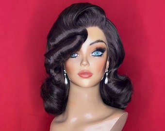 FILM NOIR WIG: Lace Front Wig, 1940s Wig, 1950s Wig, Vixen Costume Wig, Drag Queen Wig, Heat Resistant Wig, Custom, Made to Order Styled Wig