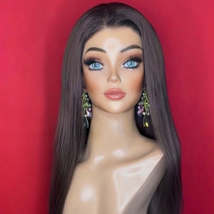 PERUCA MARROM NATURAL: Peruca de renda frontal, peruca marrom média, peruca de parte livre, reta, longa, peruca resistente ao calor, peruca personalizada, feita sob encomenda, peruca estilizada