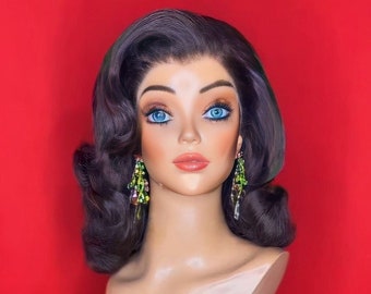 PINUP ROLLER SET 1940s Old Hollywood Styled Costume Wig, Lace Front, Made to Order