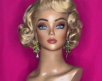 Peluca de disfraz estilo Hollywood clásico de los años 30 de ZSA ZSA GABOR, con encaje frontal, hecha a medida.