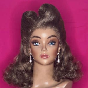 VICTORY ROLLS 1940s Old Hollywood Styled Costume Wig, Lace Front, Made to Order