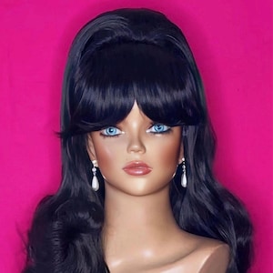 CURLY PRISCILLA PRESLEY Wig: Beehive Wig, 1960s Wig, Costume Wig, Curtain Bangs Wig, Heat Resistant Wig, Custom, Made to Order, Styled Wig