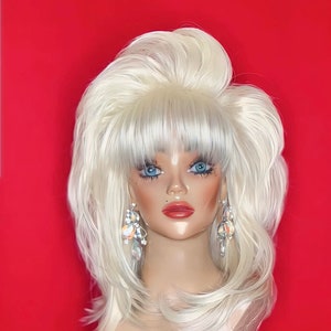 DOLLY PARTON WIG: Mullet Wig w Bangs, 1980s Wig, 1990s Wig, Costume Wig, Drag Queen Wig, Heat Resistant Wig, Custom Made to Order Styled Wig