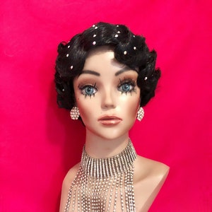 strass MARCEL vingergolfpruik: pruik met kant, jaren 1920 pruik, kostuumpruik, drag queen-pruik Hittebestendige pruik op bestelling gemaakt gestileerde pruik