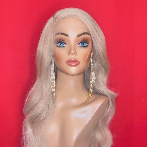 CHAMPAGNE BLONDE WIG: Lace Front Wig, Medium Ash Blond Wig, Free-Part Wig, Natural Heat Resistant Wig, Custom Wig, Made to Order, Styled Wig