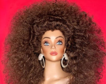 RETRO CURLS 1980s Styled Drag Queen Double-Stacked Wig, Lace Front, Made to Order