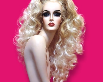 MERMAID WAVES Lace Front Wig: 1970s Disco Glam Curls, Synthetic or Human Hair