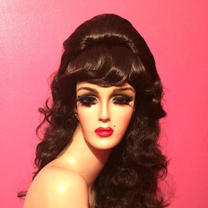 PRISCILLA PRESLEY WIG: Beehive Wig with Bangs, 1960s Wig, Costume Wig, Curly, Teased, Heat Resistant Wig, Custom, Made to Order, Styled Wig