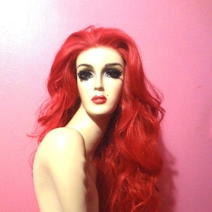 RIHANNA RED WIG: Lace Front Wig, Long, Wavy, Free-Part Natural Wig, Drag Queen Wig,   Heat Resistant Wig, Custom, Made to Order, Styled Wig
