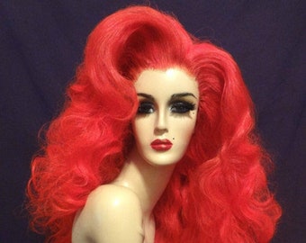 JESSICA RABBIT WIG Lace Front Drag Queen Wig Bright Red 1940s Ariel Little Mermaid Black Brown Blond White Pinup Retro Vintage Costume Party