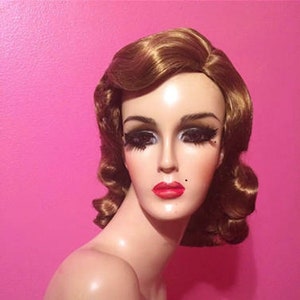 FINGER WAVE PRUIK Lace Front Drag Queen Pruik Honing Aardbei Blond Medium jaren 1930 Flapper Zwart Bruin Kastanjebruin Witte Pin-Up Retro Disco Kostuum