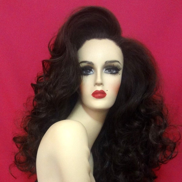 MERMAID WAVES WIG: Lace Front Wig, Chocolate Brown Wig, Costume Wig, Drag Queen Wig, Heat Resistant Wig, Custom, Made to Order, Styled Wig