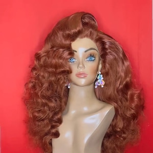 RITA HAYWORTH WIG: Lace Front Wig, Copper Auburn Wig, Costume Wig, Drag Queen Wig, Wavy, Heat Resistant, Wig Custom Made to Order Styled Wig