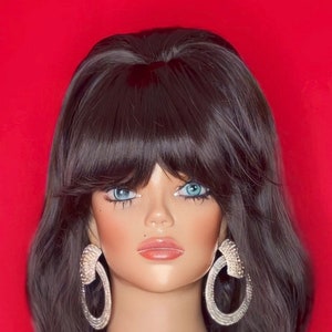 PRISCILLA PRESLEY WIG: Beehive Wig, 1960s Wig, Costume Wig, Curtain Bangs Wig, Heat Resistant Wig, Custom, Made to Order, Styled Wig