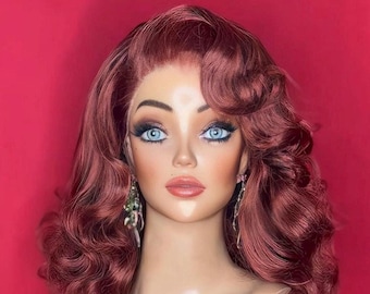 GILDA RITA  HAYWORTH Wig: Lace Front Wig, 1940s Wig, Costume Wig, Drag Queen Wig, Long, Wavy, Heat Safe Wig, Custom Made to Order Styled Wig