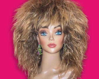 Peluca de doble volumen estilo rock and roll de Tina Turner de los años 80 — Hecha a medida