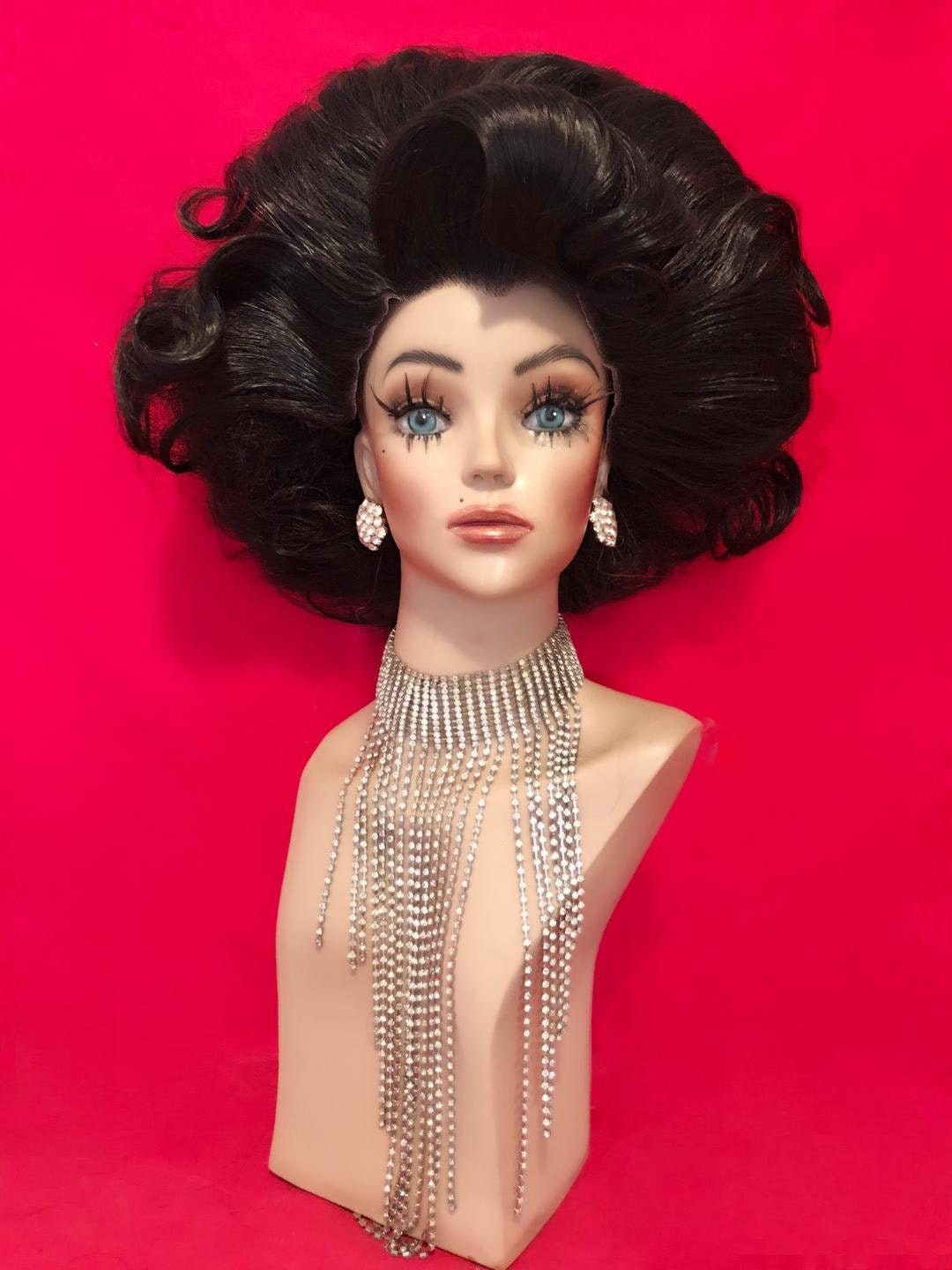 JOAN COLLINS WIG Lace Front Drag Queen Wig Dark Brown 1980s Dynasty Big Hair Jet Black Blonde Auburn White Pinup Retro Vintage Costume Part9