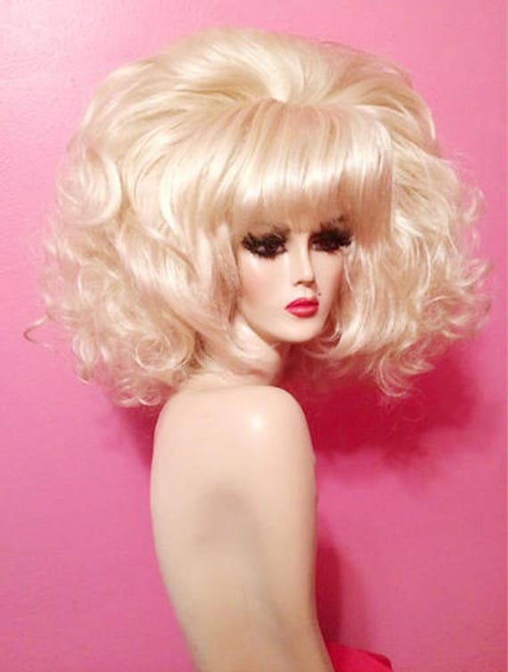 LADY BUNNY WIG Drag Queen Wig Platinum Blonde Beehive Bangs Fringe 1960s Big Hair Rupaul Black Brown Auburn White Pinup Retro Costume Party Etsy Canada