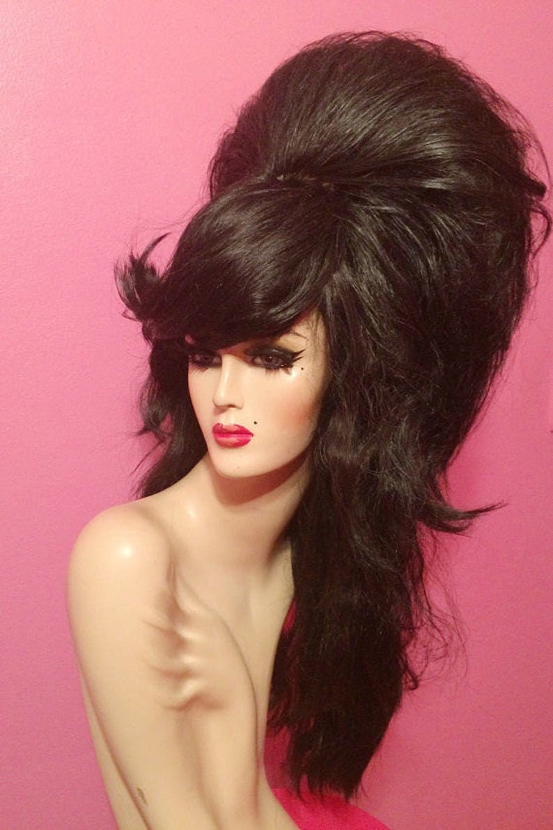 AMY WINEHOUSE WIG Drag Queen Wig Beehive Black Fringe Bangs Etsy