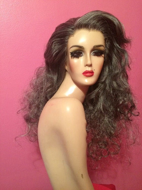 WIZARD of OZ WIG Lace Front Wig Drag Queen Wig Silver Costume Wig Big Curly Wavy Heat Resistant Wig Custom Made to Order Styled Wig