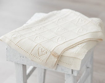 Baby Blanket Knitting Pattern, Heart Baby Blanket Pattern in English