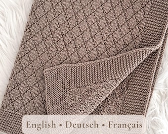 Baby Blanket Knitting Pattern: Easy Textured Diamond Knit and Purl Design, 4 Sizes