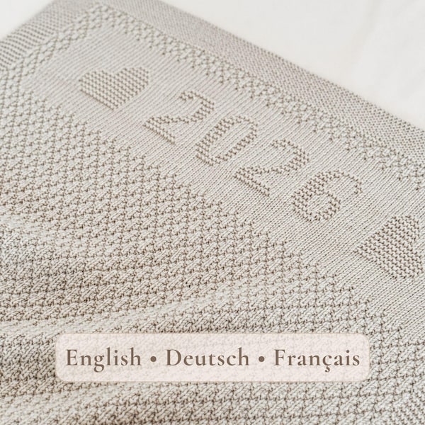 Baby's First Year Blanket 2026 Knitting Pattern – Personalized Design – Instructions in EN DE FR