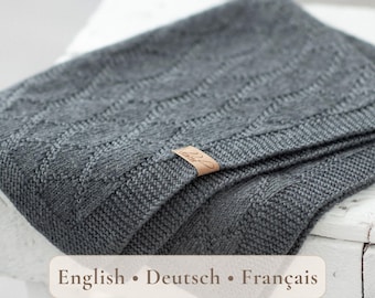 Blanket Knitting Pattern – Knit and Purl Stitches, Romantic Blanket Design for All Levels in EN DE FR