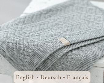 Chevron Baby Blanket Knitting Pattern – Easy Knit & Purl Design – Instructions in EN DE FR