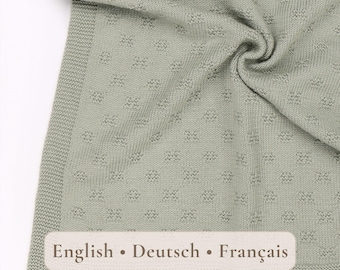 Knitting Pattern – Pearl Garden Baby Blanket, Easy to Follow Instructions, Blanket Tutorial in EN DE FR