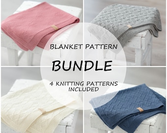 Baby Blanket Knitting Patterns Bundle: 4 Easy Knit Designs in EN DE FR