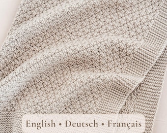 Morning Mist Blanket Knitting Pattern, Baby Blanket Pattern, Easy Knit and Purl Blanket, 4 Sizes, Chart EN DE FR
