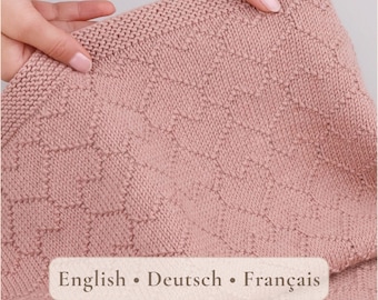 Heart Baby Blanket Knitting Pattern – Newborn Knit Throw Tutorial for Beginners – Love is in the Air Blanket in EN DE FR
