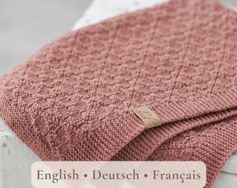 Knitting Pattern, Knit Blanket Throw, Simple Knitted Afghan Pattern in EN DE FR