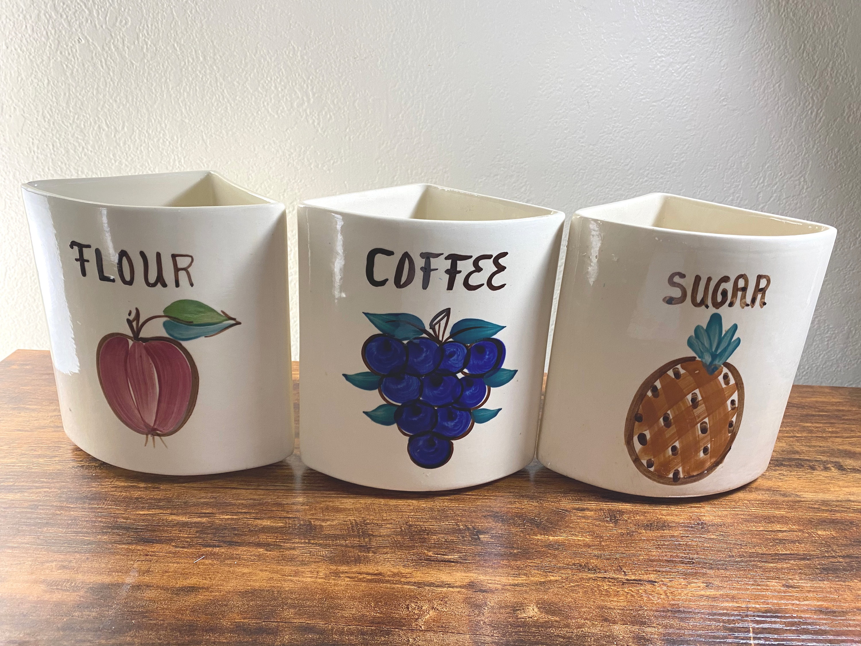 Hand made Ceramic Canister Set / Flour, sugar, baking soda / Hand