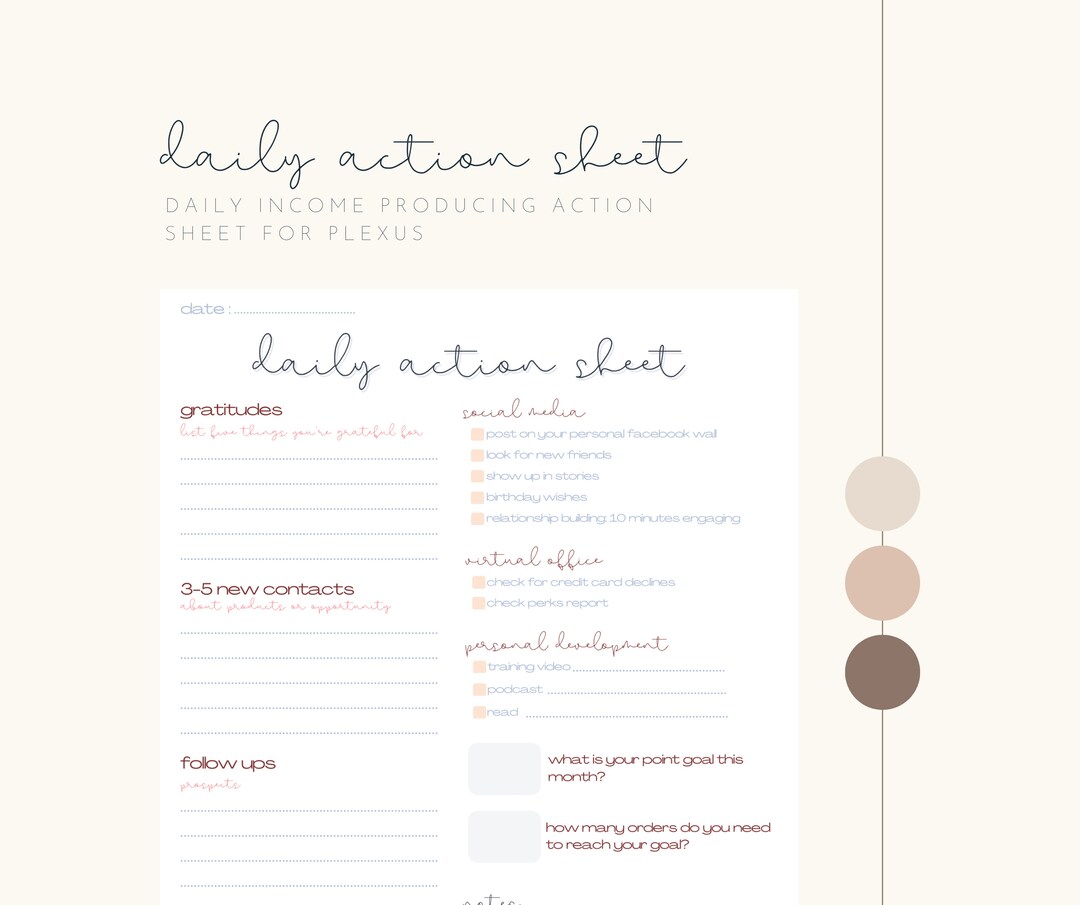 Daily Action Sheets - Etsy