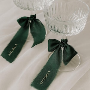 EVENT / Personalized stemware ribbon, party champagne glass ribbon, organza ribbon name tags, name placeholder, wedding favor