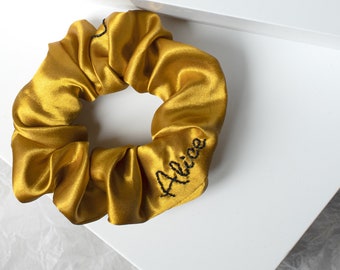 CLASSIC / CUSTOM NAME  scrunchies embroidered, hair scrunchies, satin hair accessories, custom hair ties, handmade bracelet