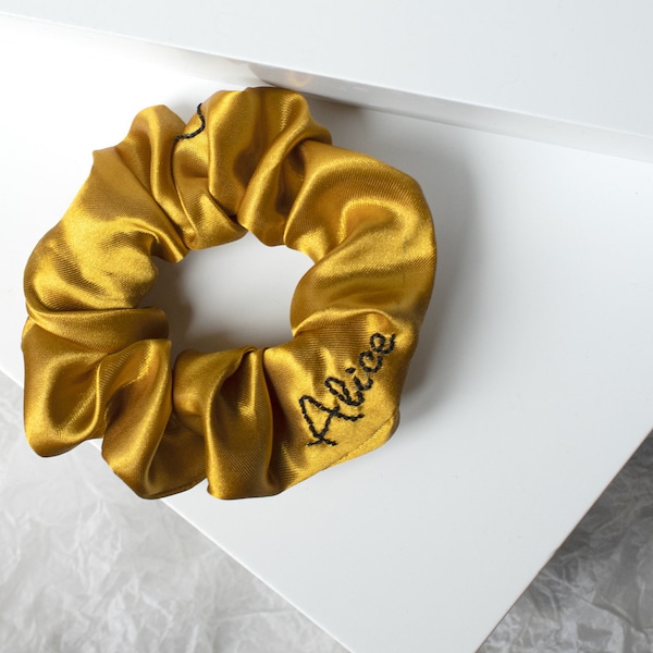 CLASSIC / NOME — scrunchies elastico capelli ricamato, accessorio capelli raso, chignon, scrunchies fatto a mano, bracciale moderno, regalo