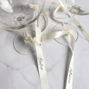 EVENT / Nastro per calici personalizzato, nastro per calici da champagne per feste, etichette con nome in nastro di raso, segnaposto nome