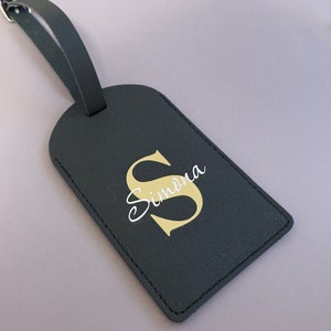 VOYAGE / ÉTIQUETTE Étiquettes de bagages avec monogramme, initiale personnalisée avec nom, étiquettes en cuir pour valises, cadeau pour lui/elle image 5