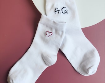 SOCKS / INITIALS NAME - white embroidered socks, 36-40, custom socks, monogram, custom socks women men, cotton socks