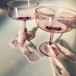EVENT / Nastro organza per calici personalizzato, nastro largo da champagne per feste, etichette con nome in nastro, segnaposto nome